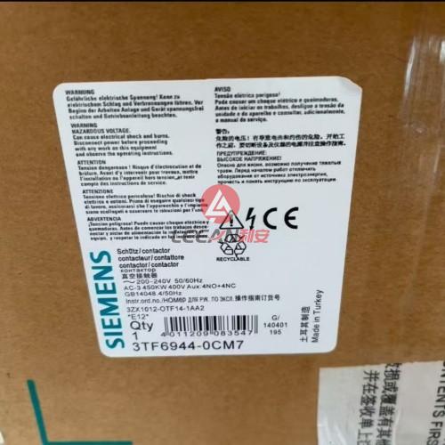 SIEMENS 3-pole Vacuum Contactor 3TF6944-0CM7 Size 14 AC-3 450kW 690V Auxiliary Switch 4NO 4NC New